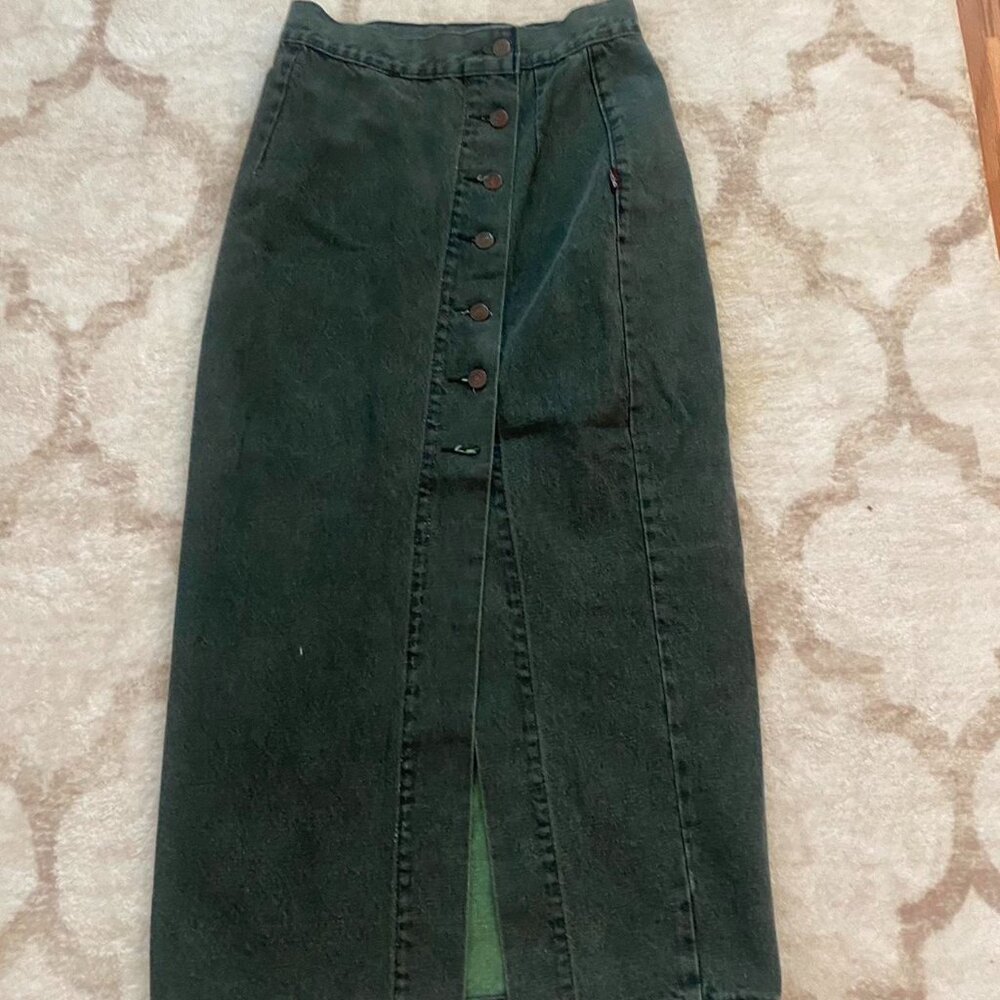 Green Denim Maxi Skirt